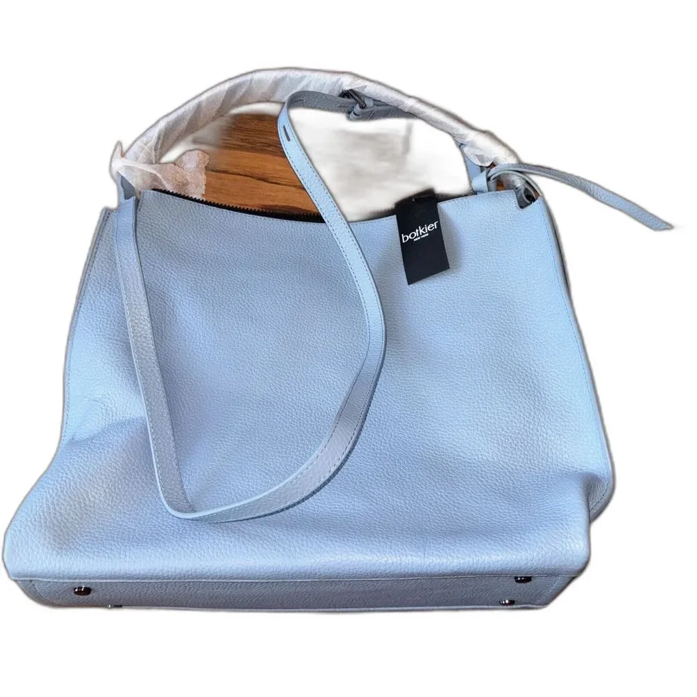 Botkier Hudson Hobo Azurra Pebbled Leather Gunmetal Hardware New Zip Handles